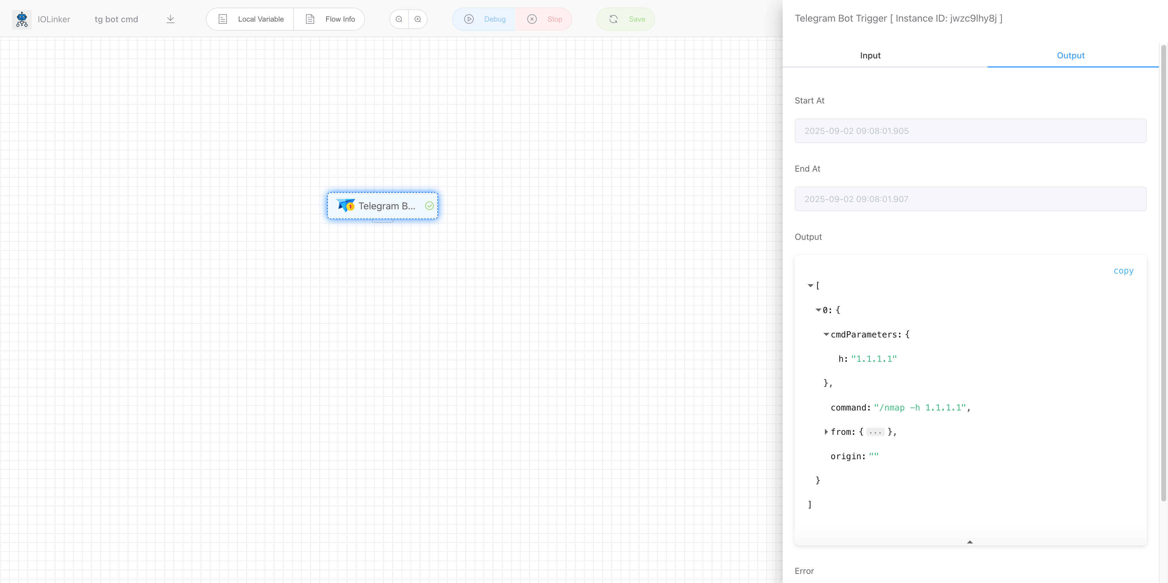 telegram bot execution detail